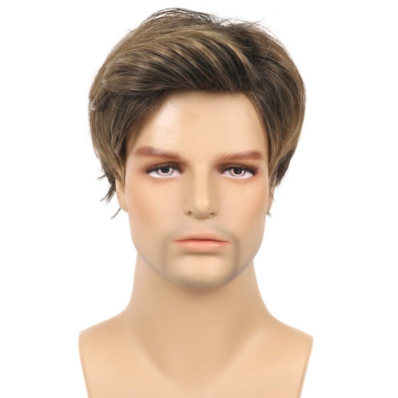 Kaneles Mens Wigs Short Straight Brown mix Natural Synthetic Cosplay Hair Wigs for Male Guy - Image 5